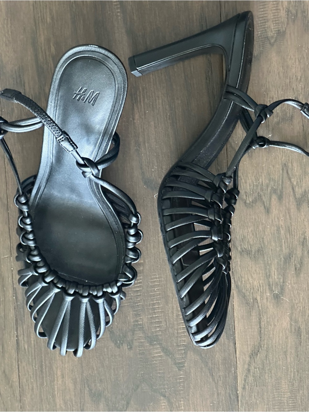 H&M Black Knotted Cage High-Heel Sandals